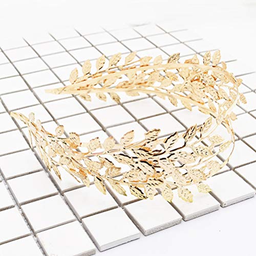 Beaupretty Diosa romana Hoja diadema Boda Novia Tiara Banda para el cabello Novia Corona para el cabello Corona Boho para fiesta (Dorado)
