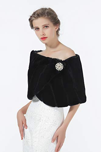 BeAUTELICATE - Chal de piel sintética para mujer, para novia, damas de honor, para invierno, boda, noche, fiesta, broche gratis Negro Negro ( Talla única