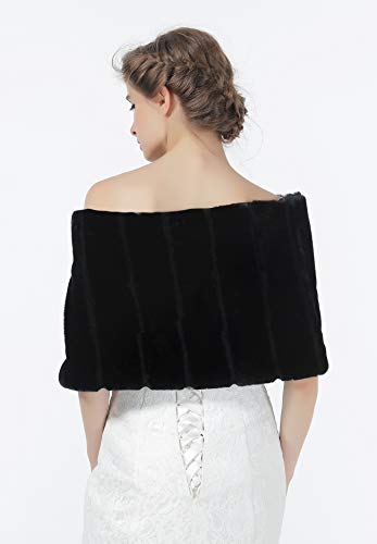 BeAUTELICATE - Chal de piel sintética para mujer, para novia, damas de honor, para invierno, boda, noche, fiesta, broche gratis Negro Negro ( Talla única