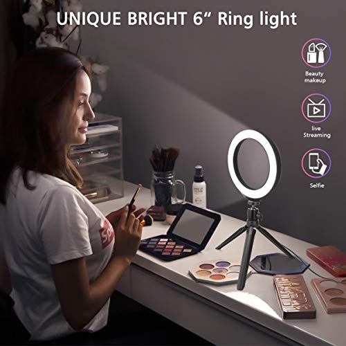 Beauty LED Ring Light 6" Dimmable Selfie Light Maquillaje Fotografía Iluminación Mini Circle Lámpara de Escritorio Light con Cellp Hone Holder para Youtube Videos/Streaming/Instagram