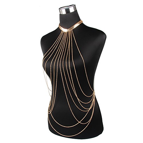 Beauty7 Cadena de Cuerpo Gargantillas Aleación Dorado Multicapa Múltiples Capas Collares Bisutería Borlas Colgantes Cóctel Fiestas Party Regalo Punk Mujeres Sexy Moda Dorado
