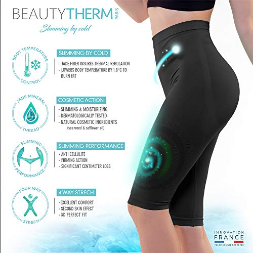 Beautytherm – Leggings cortos anticelulíticos para mujer – Panty triple acción adelgazante y reductor – Efecto push Up – Tecnología francesa Cosméto Jade Negro XL
