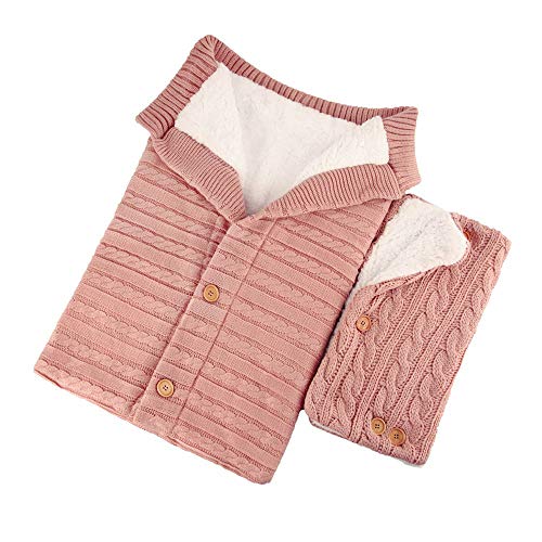 Bebé Saco De Dormir De Invierno, Infantil Cochecito De Bebé Al Aire Libre Engrosado Calidez Saco De Dormir, De Punto Bolsa De Dormir Botón + Guantes Cochecito (68 * 40Cm),Rosado