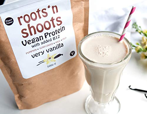 Bebida de Proteínas Vegana con B12 Agregado, 500g (Vainilla) Hecha con 4 Proteínas de Plantas Premium | Sin Gluten | Sin Azúcar | Ingredientes Totalmente Naturales