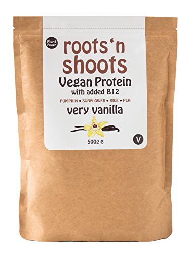 Bebida de Proteínas Vegana con B12 Agregado, 500g (Vainilla) Hecha con 4 Proteínas de Plantas Premium | Sin Gluten | Sin Azúcar | Ingredientes Totalmente Naturales