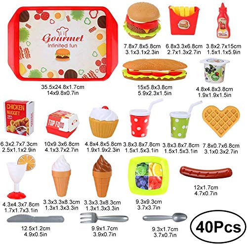 BeebeeRun 40 Piezas Alimentos de Juguete,Juguetes Niños 2 Años 3 Años,Cocinas de Juguete para niños,Regalos de cumpleaños Educacional Juegos