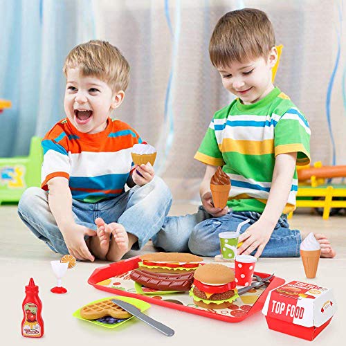BeebeeRun 40 Piezas Alimentos de Juguete,Juguetes Niños 2 Años 3 Años,Cocinas de Juguete para niños,Regalos de cumpleaños Educacional Juegos