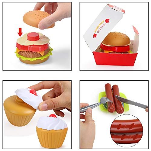 BeebeeRun 40 Piezas Alimentos de Juguete,Juguetes Niños 2 Años 3 Años,Cocinas de Juguete para niños,Regalos de cumpleaños Educacional Juegos