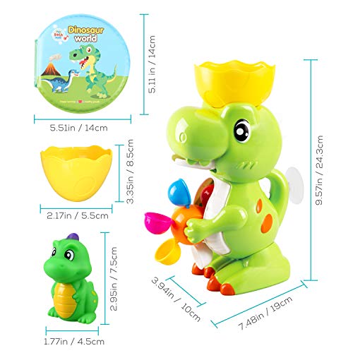 BeebeeRun Juguete para el baño Dinosaurio Baño Toy con Dino Bath Libro Fuente Dinosaurio Toy Bath Juego para niños pequeños Niños Niños Niñas 1 2 3 4 años