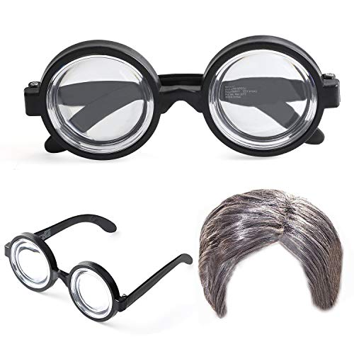 Beelittle Old Man Mad Scientist Set de Pelucas Albert Einstien Ben Benjamin Franklin Disfraz de Abuelo - Peluca, Cejas, Bigote, Gafas de Vestir (A)