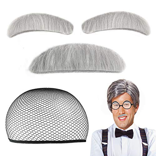Beelittle Old Man Mad Scientist Set de Pelucas Albert Einstien Ben Benjamin Franklin Disfraz de Abuelo - Peluca, Cejas, Bigote, Gafas de Vestir (A)