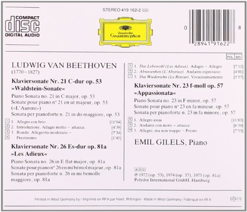 Beethoven: Piano Sonatas Nos.21"Waldstein", 26 "Les Adieux" & 23 "Appassionata"