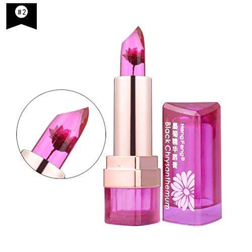 Beito 1PC Flor jalea natural Brillo labial Crema hidratante Lápiz labial Cambio de temperatura Bálsamo labial Larga duración Brillo labial Cosmético Cuidado de labios para mujeres niñas (Rosa)