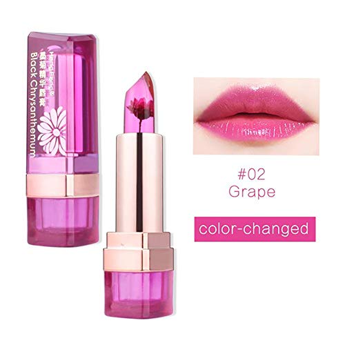 Beito 1PC Flor jalea natural Brillo labial Crema hidratante Lápiz labial Cambio de temperatura Bálsamo labial Larga duración Brillo labial Cosmético Cuidado de labios para mujeres niñas (Rosa)