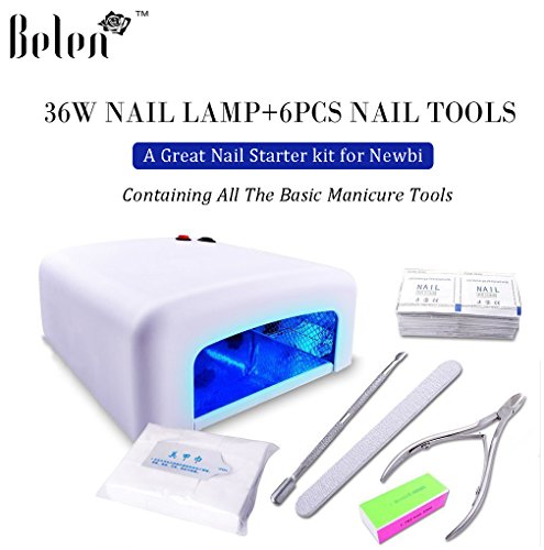 Belen Kit de manicura de gel, 4 colores, secado UV LED, esmalte de gel de 10 ml, lámpara UV de 36 W, juego de capa base y capa superior