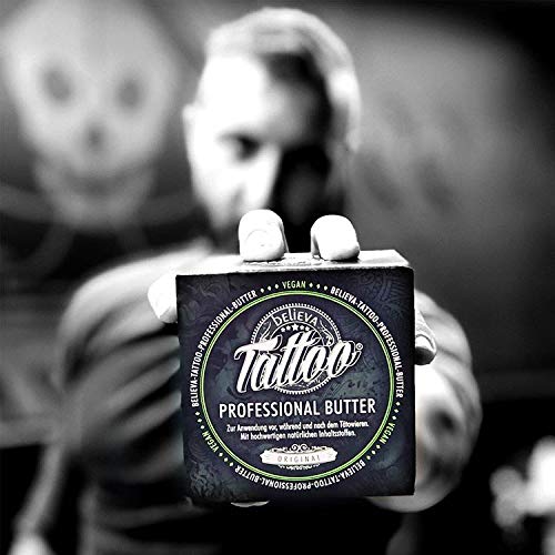 Believa Tattoo crema de mantequilla profesional - Mantequilla vegana para el cuidado del tatuaje (250ml)
