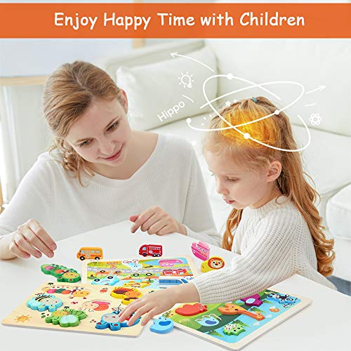 BelleStyle Puzzle Bebe, Puzzles de Madera Educativos para Bebé, Montessori Juguetes, Aprendizaje Temprano Educativo Bloque de Madera Rompecabezas de Juguete Niños 1 Año 2 3 4 5 Regalo - 3 Piezas