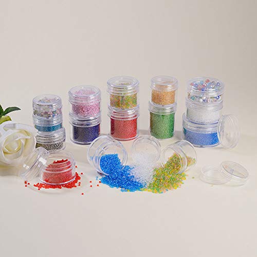 BENECREAT 16 Pack (25ml) Recipiente Vacío de Almacenamiento Bote de Plástico Transparente con Tapas de Rosca para Cuentas,Brillo,Maquillaje,Cosmeticos y Crema