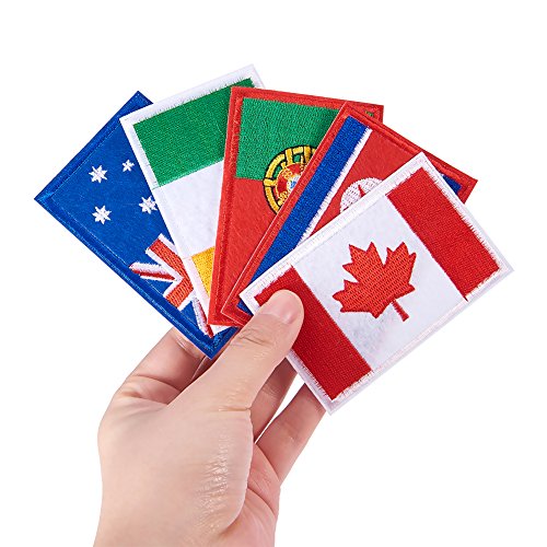 BENECREAT 16PCS Flag Theme Iron On Patches¨C Embroidered Patches Applique Motif Applique Kit Assorted Size Decoration Sew On Patches for Jackets, Backpacks, Jeans, Clothes