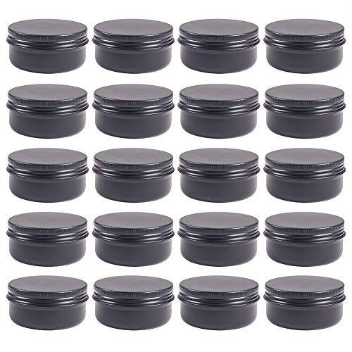 BENECREAT 20 Pack 50ml Lata de Aluminio Redondo Contenedor de Cosmético con Tapa de Rosca - Ideal para Almacenar Pequeñas Cosas(Negro)