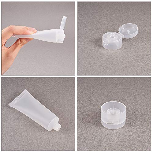 BENECREAT 30 Pack 50ml Botella Plástica de Viaje Tubo Suave Cosmético Transparente Tubo de Empaquetado de Crema Champú Loción con Tapa Volteada, Blanco