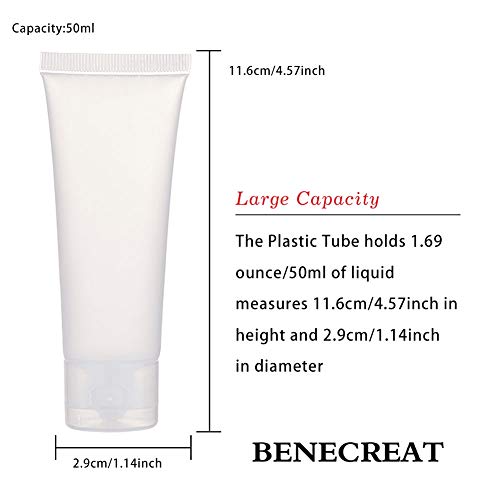 BENECREAT 30 Pack 50ml Botella Plástica de Viaje Tubo Suave Cosmético Transparente Tubo de Empaquetado de Crema Champú Loción con Tapa Volteada, Blanco