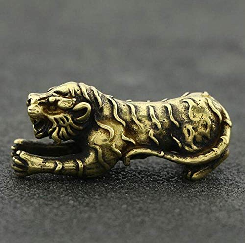 BENGKUI Escultura,Chino Puro Cobre Tallado Zodiaco Tigre Pequeños Adornos DIY Mano Cadena Joyería Regalos para Hombres Y Mujeres Colgante Estatuas De Animales