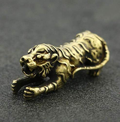 BENGKUI Escultura,Chino Puro Cobre Tallado Zodiaco Tigre Pequeños Adornos DIY Mano Cadena Joyería Regalos para Hombres Y Mujeres Colgante Estatuas De Animales