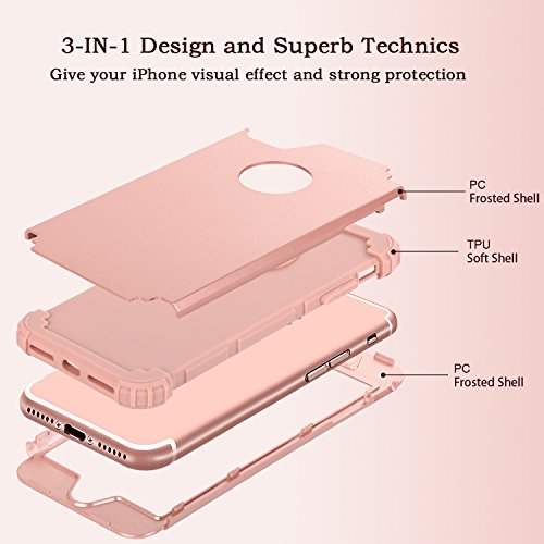 BENTOBEN iPhone 7 Funda, iPhone 8 Funda, 3 en 1 Carcasa Combinada PC Híbrido y Silicona TPU Suave Fuerte Resistente PC Bumper a Prueba de Golpes Cover Case Protectora Fundas para iPhone 7/8 (4.7'')
