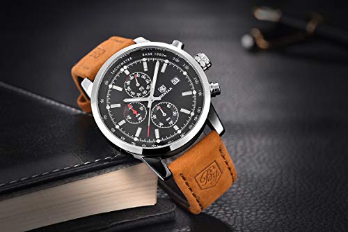 BENYAR Cuarzo cronógrafo Impermeable Relojes Business Casual Deporte Banda Correa de Piel Reloj de Pulsera