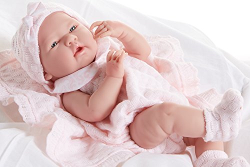 Berenguer Realistic Little Girl Doll - Traje de punto rosa con manta, 15 "