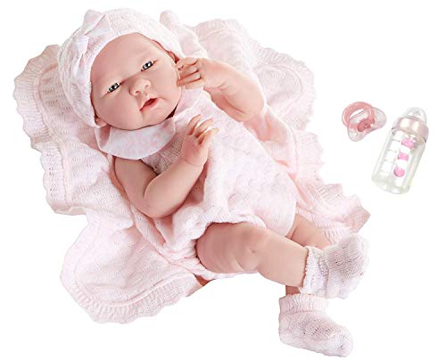 Berenguer Realistic Little Girl Doll - Traje de punto rosa con manta, 15 "