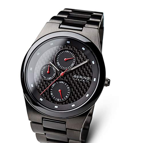 Bering Ceramic - Reloj analógico de caballero de cuarzo con correa de varios materiales negra - sumergible a 50 metros