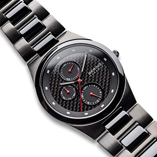 Bering Ceramic - Reloj analógico de caballero de cuarzo con correa de varios materiales negra - sumergible a 50 metros