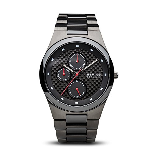 Bering Ceramic - Reloj analógico de caballero de cuarzo con correa de varios materiales negra - sumergible a 50 metros