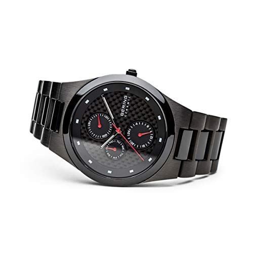 Bering Ceramic - Reloj analógico de caballero de cuarzo con correa de varios materiales negra - sumergible a 50 metros