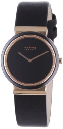 Bering Ceramic - Reloj analógico de mujer de cuarzo con correa de piel negra - sumergible a 50 metros
