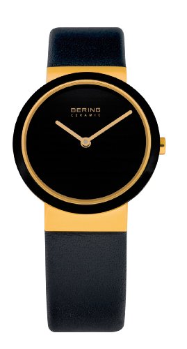 Bering Ceramic - Reloj analógico de mujer de cuarzo con correa de piel negra - sumergible a 50 metros