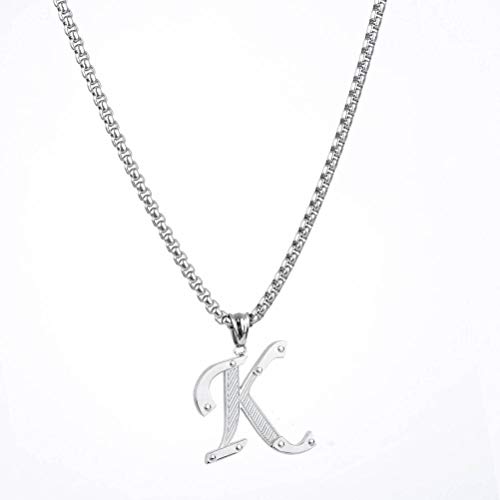 Bernice Funk Collar Colgante de Acero de Titanio Collar Colgante de Acero Inoxidable Joyería de Acero de Titanio 26 Letra Inglesa K Collar Colgante de Hombres Y MujeresComo se muestra