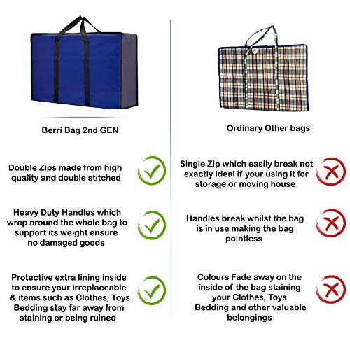 Berri BASICS, Bolsas de viaje Oxford, almacenamiento de lavandería, bolsa de compras con cremallera doble reutilizable, Grande, azul