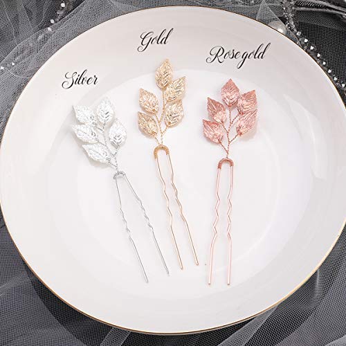 Beryuan - Juego de horquillas para el pelo con diseño de hojas doradas, accesorio para el pelo para novia, dama de honor y niñas
