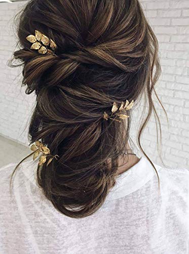 Beryuan - Juego de horquillas para el pelo con diseño de hojas doradas, accesorio para el pelo para novia, dama de honor y niñas