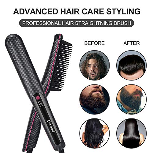 BESTBOMG Plancha de pelo barba flequillo para Los hombres Peine alisador barba alisar funciona fijador peinar Rizador de pelo Multifuncional La rápida enderezadora (Rectángulo)
