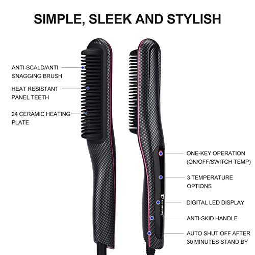 BESTBOMG Plancha de pelo barba flequillo para Los hombres Peine alisador barba alisar funciona fijador peinar Rizador de pelo Multifuncional La rápida enderezadora (Rectángulo)