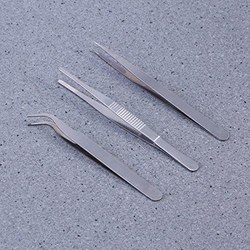 BESTONZON Pinzas de pinzas 3pcs Pinzas de pinza de acero inoxidable para manualidades y cocina (recta + curvada + embutida roma)
