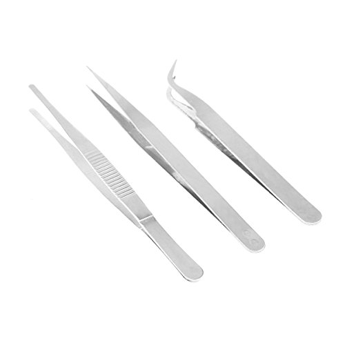 BESTONZON Pinzas de pinzas 3pcs Pinzas de pinza de acero inoxidable para manualidades y cocina (recta + curvada + embutida roma)