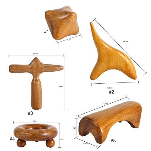 BESTT Masaje Tradicional tailandés Herramienta de Palo de Madera - 5 Estilos Mano Cabeza Pie Cara Cuerpo Rodillo Masajeador para reflexología Punto de acupuntura Gua Sha