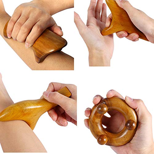 BESTT Masaje Tradicional tailandés Herramienta de Palo de Madera - 5 Estilos Mano Cabeza Pie Cara Cuerpo Rodillo Masajeador para reflexología Punto de acupuntura Gua Sha