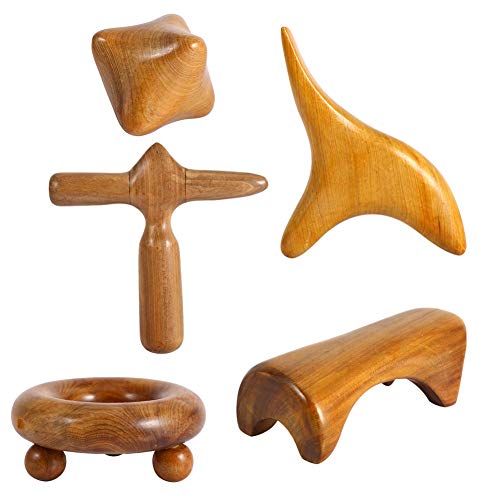 BESTT Masaje Tradicional tailandés Herramienta de Palo de Madera - 5 Estilos Mano Cabeza Pie Cara Cuerpo Rodillo Masajeador para reflexología Punto de acupuntura Gua Sha