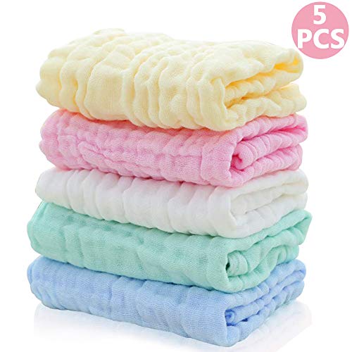 BESTZY Toallitas para Muselina 5PCS Muselinas de Algodón Toalla Suave para Recién Nacidos y Toallita de Muselina